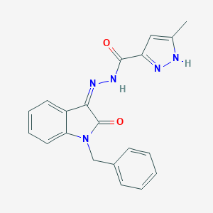 molecular formula C20H17N5O2 B342744 N-[(Z)-(1-benzyl-2-oxoindol-3-ylidene)amino]-5-methyl-1H-pyrazole-3-carboxamide 