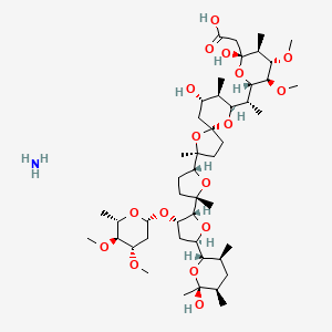 molecular formula C47H83NO17 B3427804 Azane;2-[6-[1-[2-[5-[3-(4,5-dimethoxy-6-methyloxan-2-yl)oxy-5-(6-hydroxy-3,5,6-trimethyloxan-2-yl)oxolan-2-yl]-5-methyloxolan-2-yl]-7-hydroxy-2,8-dimethyl-1,10-dioxaspiro[4.5]decan-9-yl]ethyl]-2-hydroxy-4,5-dimethoxy-3-methyloxan-2-yl]acetic acid CAS No. 61991-54-6