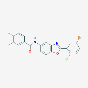 molecular formula C22H16BrClN2O2 B342845 N-[2-(5-bromo-2-chlorophenyl)-1,3-benzoxazol-5-yl]-3,4-dimethylbenzamide 