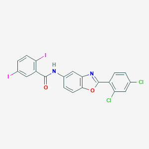 molecular formula C20H10Cl2I2N2O2 B342977 N-[2-(2,4-dichlorophenyl)-1,3-benzoxazol-5-yl]-2,5-diiodobenzamide 