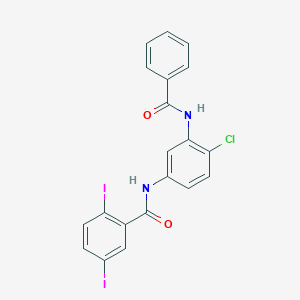 molecular formula C20H13ClI2N2O2 B342981 N-(3-benzamido-4-chlorophenyl)-2,5-diiodobenzamide 