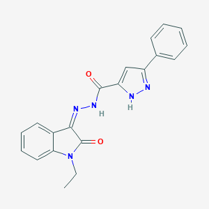 molecular formula C20H17N5O2 B343107 N-[(Z)-(1-ethyl-2-oxoindol-3-ylidene)amino]-3-phenyl-1H-pyrazole-5-carboxamide 