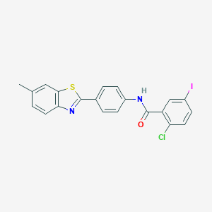 molecular formula C21H14ClIN2OS B343170 2-chloro-5-iodo-N-[4-(6-methyl-1,3-benzothiazol-2-yl)phenyl]benzamide 