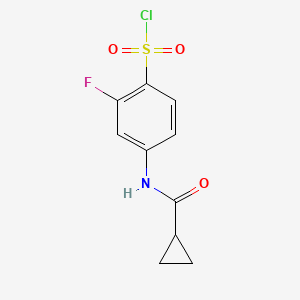 molecular formula C10H9ClFNO3S B3431729 4-Cyclopropaneamido-2-fluorobenzene-1-sulfonyl chloride CAS No. 926201-78-7