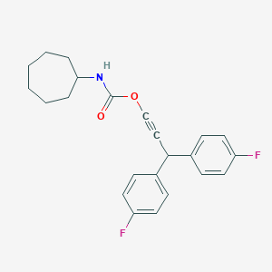 CYCLOHEPTANECARBAMIC ACID, 3,3-BIS(p-FLUOROPHENYL)-1-PROPYNYL ESTER