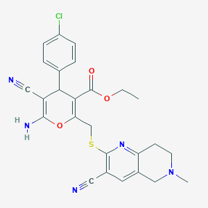 molecular formula C26H24ClN5O3S B343365 ethyl 6-amino-4-(4-chlorophenyl)-5-cyano-2-{[(3-cyano-6-methyl-5,6,7,8-tetrahydro[1,6]naphthyridin-2-yl)sulfanyl]methyl}-4H-pyran-3-carboxylate 