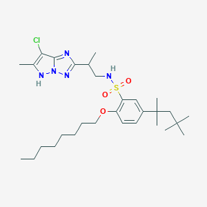 molecular formula C30H48ClN5O3S B034339 N-[2-(7-Chloro-6-methyl-5H-pyrazolo[1,5-b][1,2,4]triazol-2-yl)propyl]-2-(octyloxy)-5-(2,4,4-trimethylpentan-2-yl)benzene-1-sulfonamide CAS No. 101217-11-2
