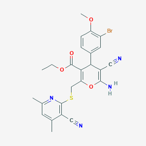 molecular formula C25H23BrN4O4S B343426 ethyl 6-amino-4-(3-bromo-4-methoxyphenyl)-5-cyano-2-{[(3-cyano-4,6-dimethylpyridin-2-yl)sulfanyl]methyl}-4H-pyran-3-carboxylate 