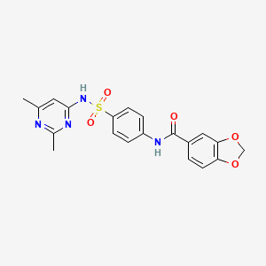 molecular formula C20H18N4O5S B3435509 N-{4-[(2,6-DIMETHYL-4-PYRIMIDINYL)SULFAMOYL]PHENYL}-1,3-BENZODIOXOLE-5-CARBOXAMIDE 