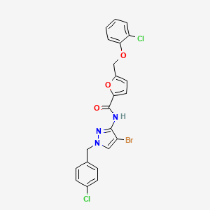 molecular formula C22H16BrCl2N3O3 B3435599 N-[4-bromo-1-(4-chlorobenzyl)-1H-pyrazol-3-yl]-5-[(2-chlorophenoxy)methyl]-2-furamide 