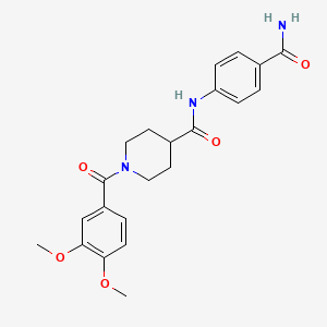 molecular formula C22H25N3O5 B3435733 N-(4-carbamoylphenyl)-1-(3,4-dimethoxybenzoyl)piperidine-4-carboxamide 