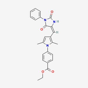 molecular formula C25H23N3O4 B3435802 ethyl 4-[3-[(E)-(2,5-dioxo-1-phenylimidazolidin-4-ylidene)methyl]-2,5-dimethylpyrrol-1-yl]benzoate 