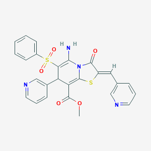 molecular formula C26H20N4O5S2 B343582 METHYL (2Z)-5-AMINO-6-(BENZENESULFONYL)-3-OXO-7-(PYRIDIN-3-YL)-2-[(PYRIDIN-3-YL)METHYLIDENE]-2H,3H,7H-[1,3]THIAZOLO[3,2-A]PYRIDINE-8-CARBOXYLATE 