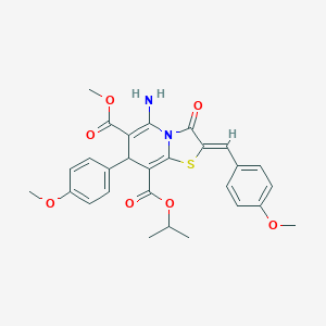 molecular formula C28H28N2O7S B343592 8-isopropyl 6-methyl 5-amino-2-(4-methoxybenzylidene)-7-(4-methoxyphenyl)-3-oxo-2,3-dihydro-7H-[1,3]thiazolo[3,2-a]pyridine-6,8-dicarboxylate 
