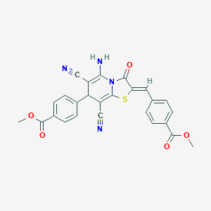 molecular formula C26H18N4O5S B343600 METHYL 4-[(2Z)-5-AMINO-6,8-DICYANO-2-{[4-(METHOXYCARBONYL)PHENYL]METHYLIDENE}-3-OXO-2H,3H,7H-[1,3]THIAZOLO[3,2-A]PYRIDIN-7-YL]BENZOATE 
