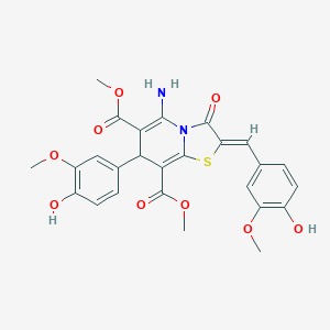 molecular formula C26H24N2O9S B343604 dimethyl 5-amino-2-(4-hydroxy-3-methoxybenzylidene)-7-(4-hydroxy-3-methoxyphenyl)-3-oxo-2,3-dihydro-7H-[1,3]thiazolo[3,2-a]pyridine-6,8-dicarboxylate 