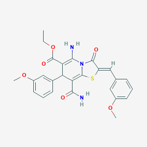 molecular formula C26H25N3O6S B343606 ethyl 5-amino-8-(aminocarbonyl)-2-(3-methoxybenzylidene)-7-(3-methoxyphenyl)-3-oxo-2,3-dihydro-7H-[1,3]thiazolo[3,2-a]pyridine-6-carboxylate 