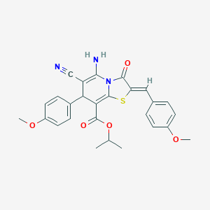 molecular formula C27H25N3O5S B343607 isopropyl 5-amino-6-cyano-2-(4-methoxybenzylidene)-7-(4-methoxyphenyl)-3-oxo-2,3-dihydro-7H-[1,3]thiazolo[3,2-a]pyridine-8-carboxylate 
