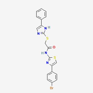 molecular formula C20H15BrN4OS2 B3436096 N-[4-(4-BROMOPHENYL)-1,3-THIAZOL-2-YL]-2-[(4-PHENYL-1H-IMIDAZOL-2-YL)SULFANYL]ACETAMIDE 