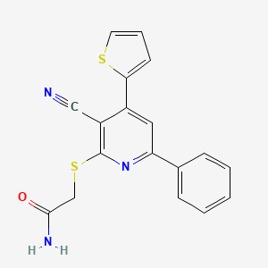 molecular formula C18H13N3OS2 B3436117 2-{[3-Cyano-6-phenyl-4-(thiophen-2-yl)pyridin-2-yl]sulfanyl}acetamide 