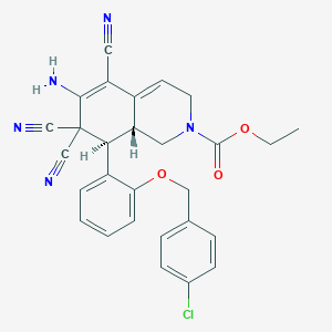 molecular formula C28H24ClN5O3 B343621 ethyl 6-amino-8-{2-[(4-chlorobenzyl)oxy]phenyl}-5,7,7-tricyano-3,7,8,8a-tetrahydro-2(1H)-isoquinolinecarboxylate 