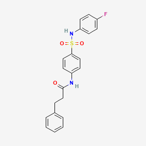 molecular formula C21H19FN2O3S B3436422 N-{4-[(4-fluorophenyl)sulfamoyl]phenyl}-3-phenylpropanamide 