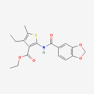 molecular formula C18H19NO5S B3436453 ETHYL 2-(2H-1,3-BENZODIOXOLE-5-AMIDO)-4-ETHYL-5-METHYLTHIOPHENE-3-CARBOXYLATE 