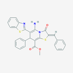molecular formula C29H21N3O3S2 B343666 methyl 5-amino-6-(1,3-benzothiazol-2-yl)-2-benzylidene-3-oxo-7-phenyl-2,3-dihydro-7H-[1,3]thiazolo[3,2-a]pyridine-8-carboxylate 