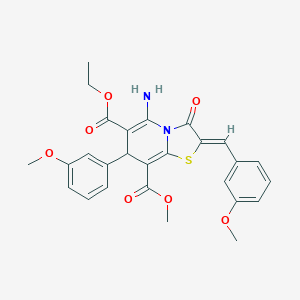molecular formula C27H26N2O7S B343672 6-ethyl 8-methyl (2Z)-5-amino-2-(3-methoxybenzylidene)-7-(3-methoxyphenyl)-3-oxo-2,3-dihydro-7H-[1,3]thiazolo[3,2-a]pyridine-6,8-dicarboxylate 