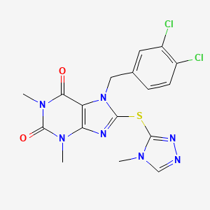 molecular formula C17H15Cl2N7O2S B3436795 7-[(3,4-DICHLOROPHENYL)METHYL]-1,3-DIMETHYL-8-[(4-METHYL-4H-1,2,4-TRIAZOL-3-YL)SULFANYL]-2,3,6,7-TETRAHYDRO-1H-PURINE-2,6-DIONE 