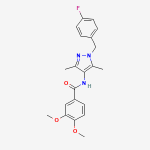 molecular formula C21H22FN3O3 B3437135 N-{1-[(4-FLUOROPHENYL)METHYL]-3,5-DIMETHYL-1H-PYRAZOL-4-YL}-3,4-DIMETHOXYBENZAMIDE 