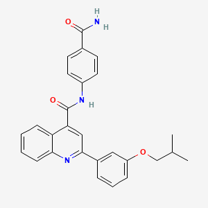 molecular formula C27H25N3O3 B3437484 N-(4-carbamoylphenyl)-2-[3-(2-methylpropoxy)phenyl]quinoline-4-carboxamide 