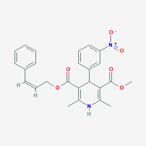 molecular formula C25H24N2O6 B034376 cis-Cinnamyl methyl 4-(3-nitrophenyl)-2,6-dimethyl-1,4-dihydropyridine-3,5-dicarboxylate CAS No. 102106-08-1