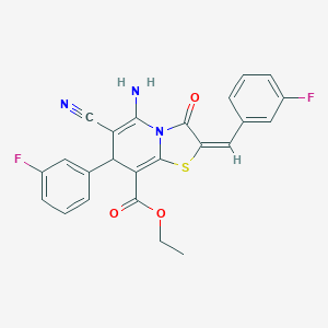 molecular formula C24H17F2N3O3S B343813 ETHYL (2E)-5-AMINO-6-CYANO-7-(3-FLUOROPHENYL)-2-[(3-FLUOROPHENYL)METHYLIDENE]-3-OXO-2H,3H,7H-[1,3]THIAZOLO[3,2-A]PYRIDINE-8-CARBOXYLATE 