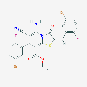 molecular formula C24H15Br2F2N3O3S B343815 ethyl 5-amino-2-(5-bromo-2-fluorobenzylidene)-7-(5-bromo-2-fluorophenyl)-6-cyano-3-oxo-2,3-dihydro-7H-[1,3]thiazolo[3,2-a]pyridine-8-carboxylate 