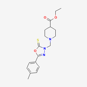 molecular formula C18H23N3O3S B3438263 ETHYL 1-{[5-(4-METHYLPHENYL)-2-SULFANYLIDENE-2,3-DIHYDRO-1,3,4-OXADIAZOL-3-YL]METHYL}PIPERIDINE-4-CARBOXYLATE 