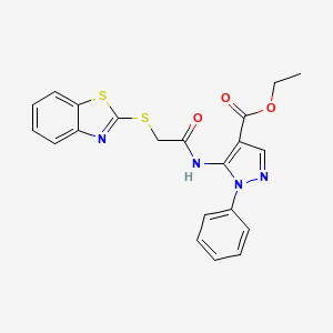 molecular formula C21H18N4O3S2 B3438267 ETHYL 5-[2-(1,3-BENZOTHIAZOL-2-YLSULFANYL)ACETAMIDO]-1-PHENYL-1H-PYRAZOLE-4-CARBOXYLATE 