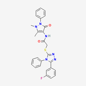 molecular formula C27H23FN6O2S B3438650 N-(1,5-dimethyl-3-oxo-2-phenyl-2,3-dihydro-1H-pyrazol-4-yl)-2-{[5-(3-fluorophenyl)-4-phenyl-4H-1,2,4-triazol-3-yl]sulfanyl}acetamide 