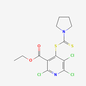 molecular formula C13H13Cl3N2O2S2 B3439119 ETHYL 2,5,6-TRICHLORO-4-[(1-PYRROLIDINYLCARBOTHIOYL)SULFANYL]NICOTINATE 