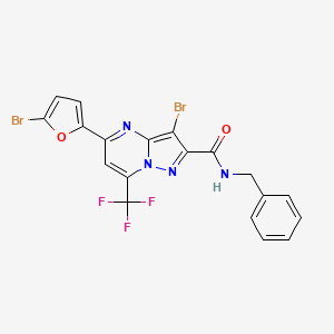 molecular formula C19H11Br2F3N4O2 B3439223 N-BENZYL-3-BROMO-5-(5-BROMOFURAN-2-YL)-7-(TRIFLUOROMETHYL)PYRAZOLO[15-A]PYRIMIDINE-2-CARBOXAMIDE 