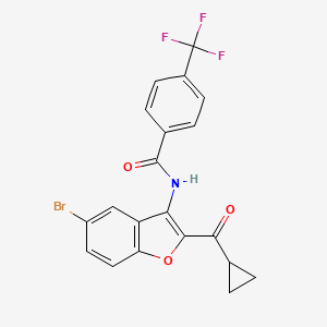 molecular formula C20H13BrF3NO3 B3439243 N-(5-BROMO-2-CYCLOPROPANECARBONYL-1-BENZOFURAN-3-YL)-4-(TRIFLUOROMETHYL)BENZAMIDE 