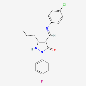 molecular formula C19H17ClFN3O B3439294 (4Z)-4-{[(4-CHLOROPHENYL)AMINO]METHYLIDENE}-1-(4-FLUOROPHENYL)-3-PROPYL-4,5-DIHYDRO-1H-PYRAZOL-5-ONE 