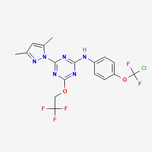 molecular formula C17H14ClF5N6O2 B3439325 N-[4-(CHLORODIFLUOROMETHOXY)PHENYL]-4-(3,5-DIMETHYL-1H-PYRAZOL-1-YL)-6-(2,2,2-TRIFLUOROETHOXY)-1,3,5-TRIAZIN-2-AMINE 