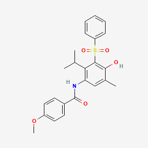 molecular formula C24H25NO5S B3439578 N-[3-(BENZENESULFONYL)-4-HYDROXY-5-METHYL-2-(PROPAN-2-YL)PHENYL]-4-METHOXYBENZAMIDE 