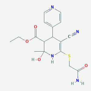 molecular formula C17H20N4O4S B343958 ethyl 6-(2-amino-2-oxoethyl)sulfanyl-5-cyano-2-hydroxy-2-methyl-4-pyridin-4-yl-3,4-dihydro-1H-pyridine-3-carboxylate 