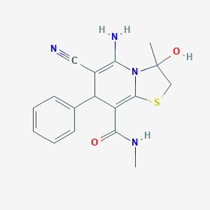 molecular formula C17H18N4O2S B343987 N-Methyl-3-methyl-3-hydroxy-5-amino-6-cyano-7-phenyl-2,3-dihydro-7H-thiazolo[3,2-a]pyridine-8-carboxamide 