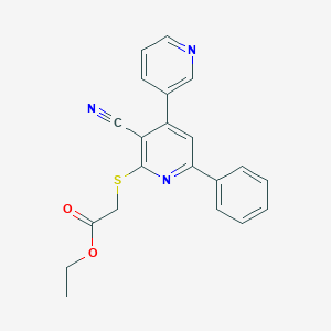 molecular formula C21H17N3O2S B343989 Ethyl 2-(3-cyano-6-phenyl-4-pyridin-3-ylpyridin-2-yl)sulfanylacetate 