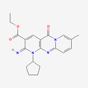 molecular formula C20H22N4O3 B3440431 ethyl 7-cyclopentyl-6-imino-13-methyl-2-oxo-1,7,9-triazatricyclo[8.4.0.03,8]tetradeca-3(8),4,9,11,13-pentaene-5-carboxylate 