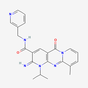 molecular formula C22H22N6O2 B3440529 6-imino-11-methyl-2-oxo-7-propan-2-yl-N-(pyridin-3-ylmethyl)-1,7,9-triazatricyclo[8.4.0.03,8]tetradeca-3(8),4,9,11,13-pentaene-5-carboxamide 