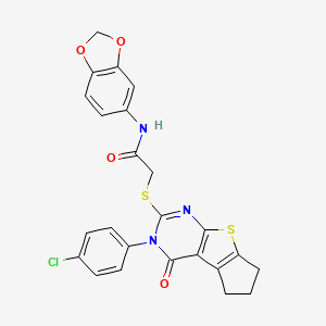 molecular formula C24H18ClN3O4S2 B3440564 N-(1,3-benzodioxol-5-yl)-2-{[3-(4-chlorophenyl)-4-oxo-3,5,6,7-tetrahydro-4H-cyclopenta[4,5]thieno[2,3-d]pyrimidin-2-yl]sulfanyl}acetamide 